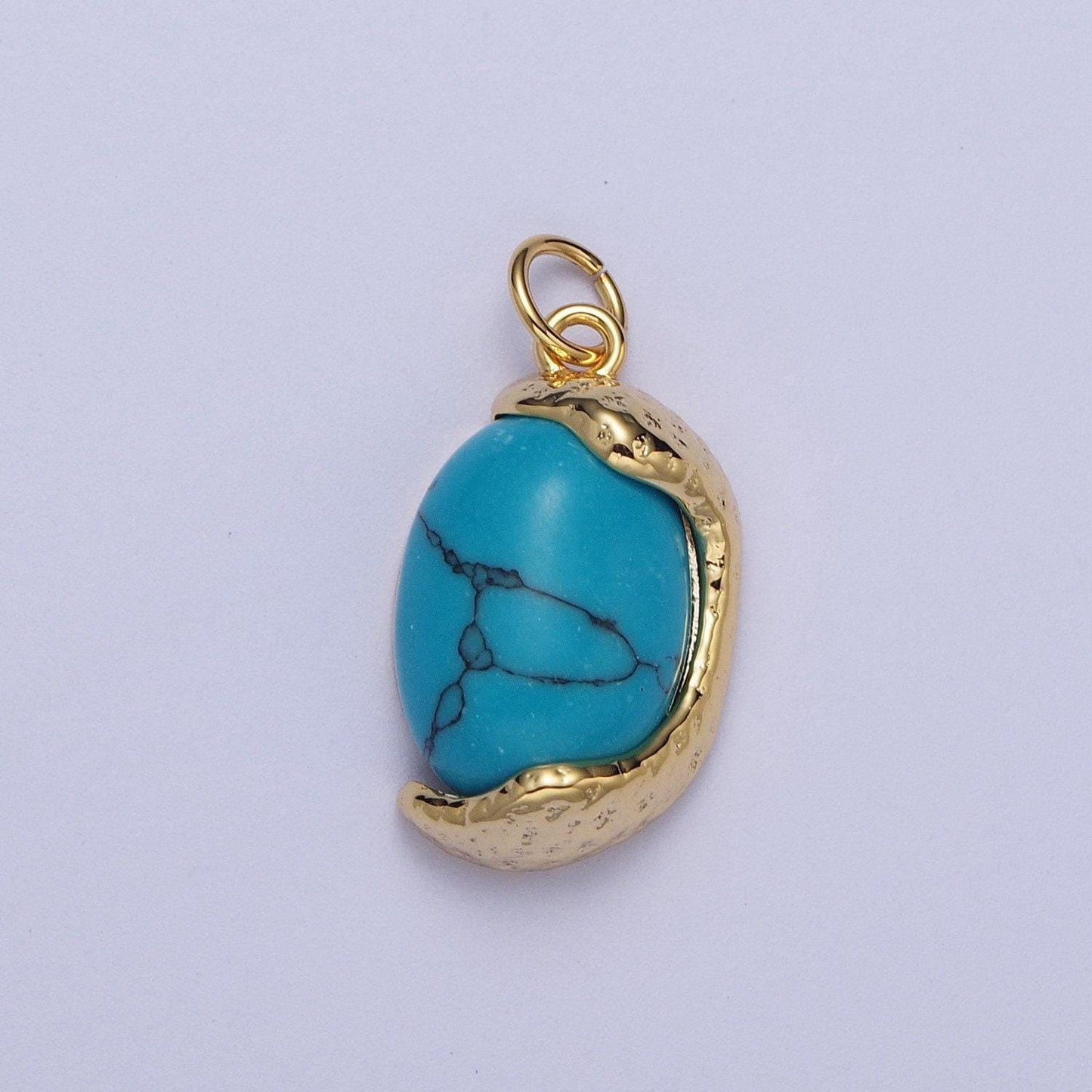Red magnesite, purple cabochon cat's eye, turquoise cabochon gemstones, 24k gold plated & silver white gold filled egg gemstone pendants