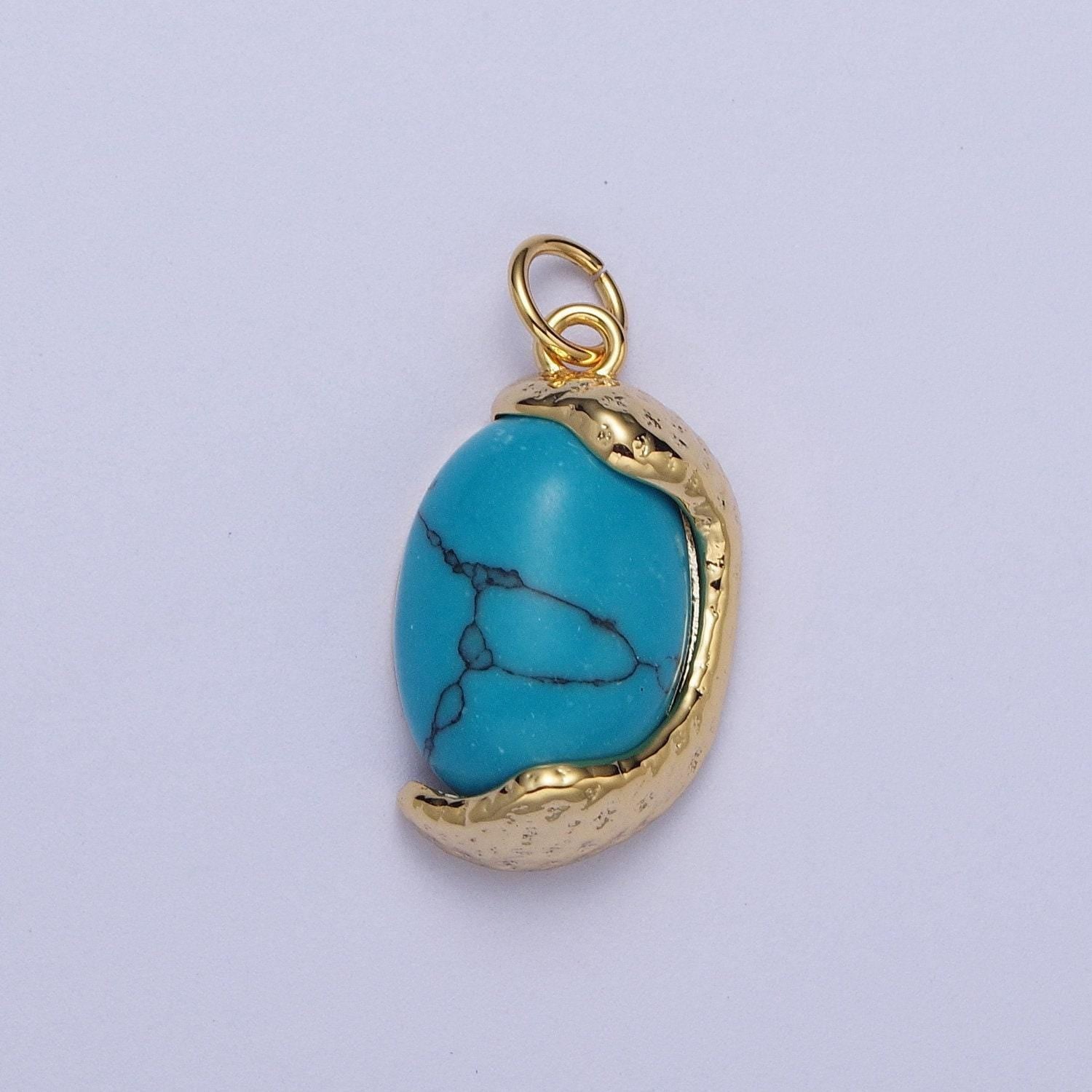 Red magnesite, purple cabochon cat's eye, turquoise cabochon gemstones, 24k gold plated & silver white gold filled egg gemstone pendants