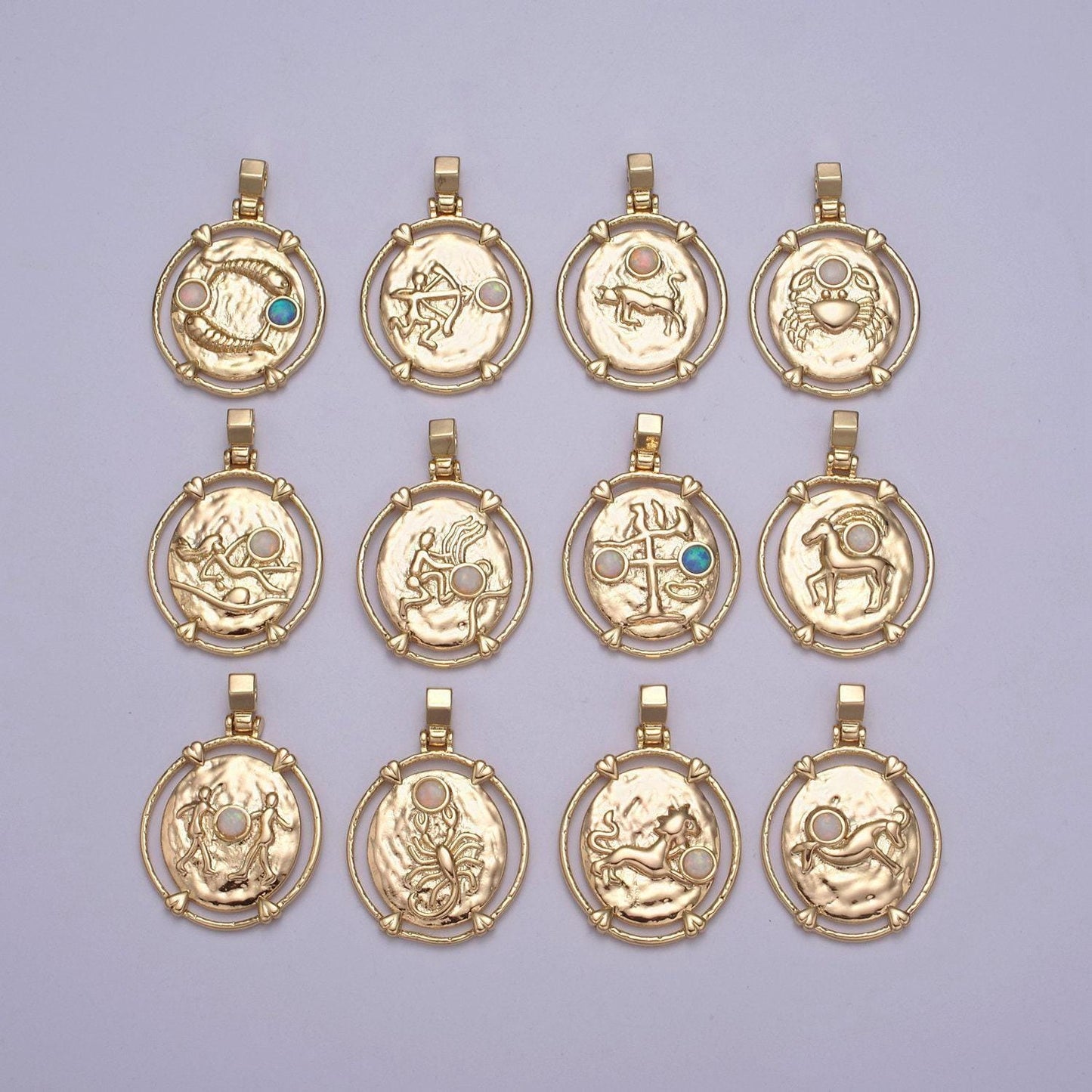 New dainty gold filled opal zodiac pendant horoscope medallion charm astrology sign for necklace bracelet earring supply