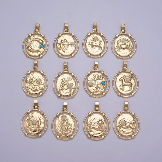 New dainty gold filled opal zodiac pendant horoscope medallion charm astrology sign for necklace bracelet earring supply