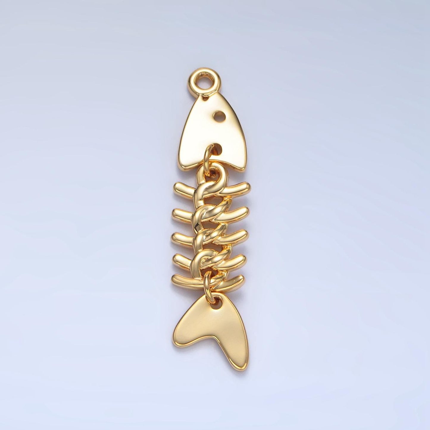 Minimalist gold fish bone charm dainty ocean sea animal fish skeleton 24k gold filled charm | x-848