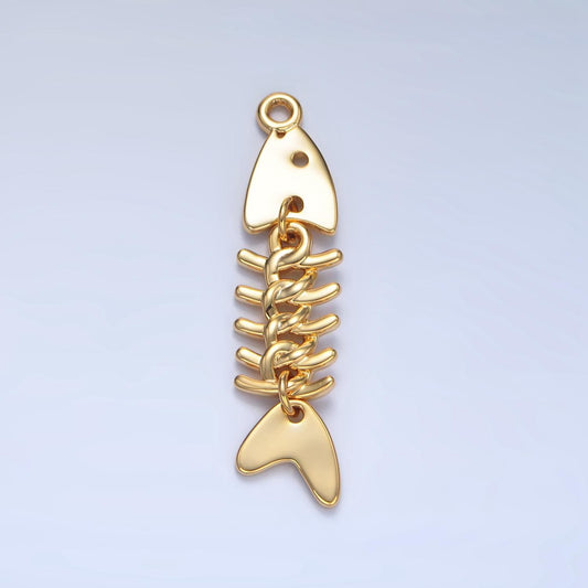 Minimalist gold fish bone charm dainty ocean sea animal fish skeleton 24k gold filled charm | x-848