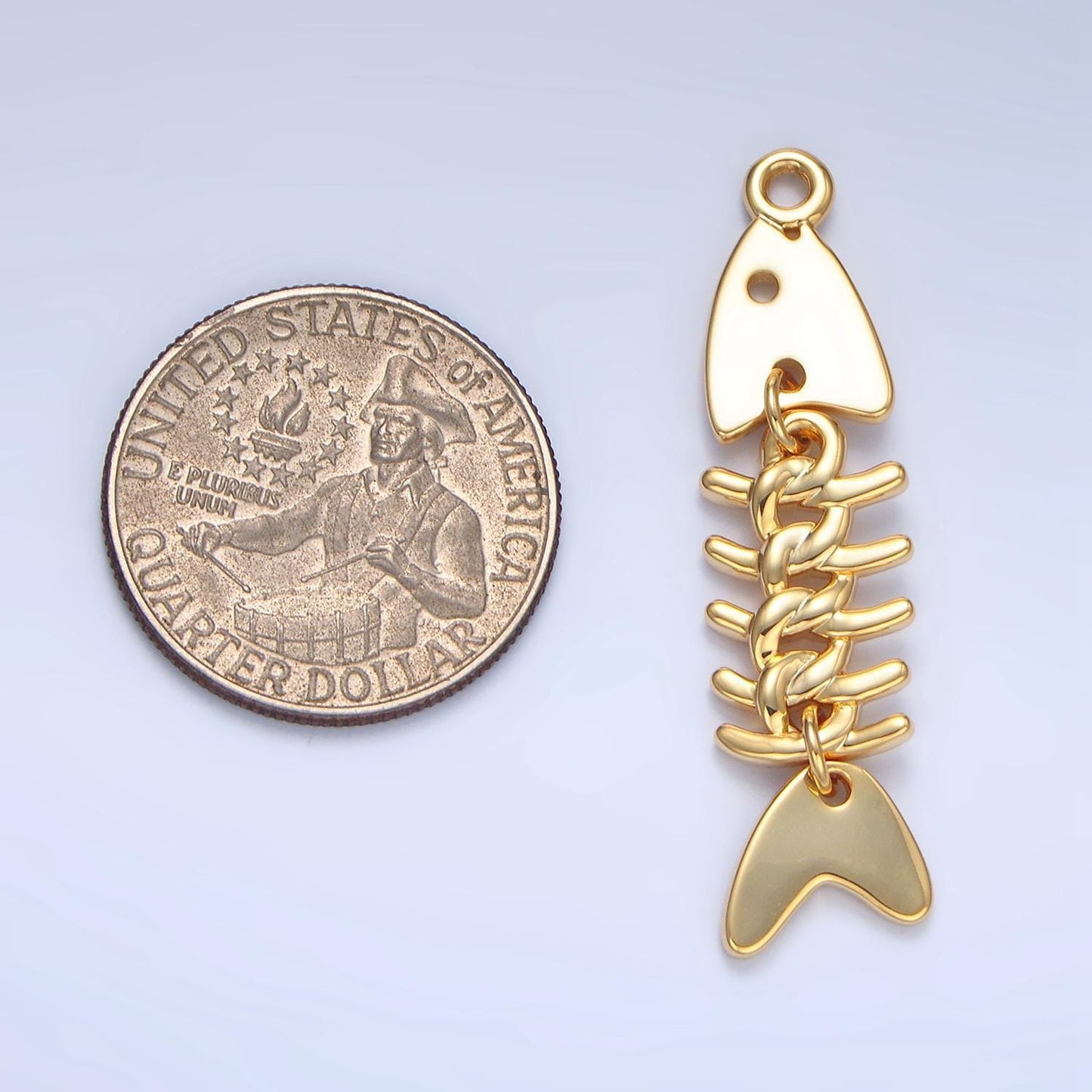 Minimalist gold fish bone charm dainty ocean sea animal fish skeleton 24k gold filled charm | x-848
