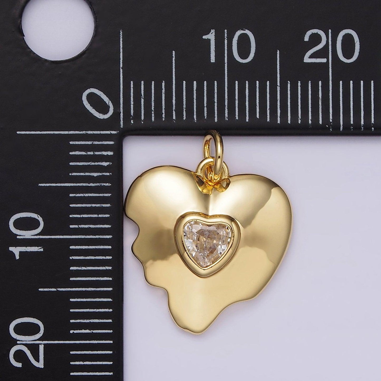 14k gold filled double clear cz melted broken heart charm | ag155