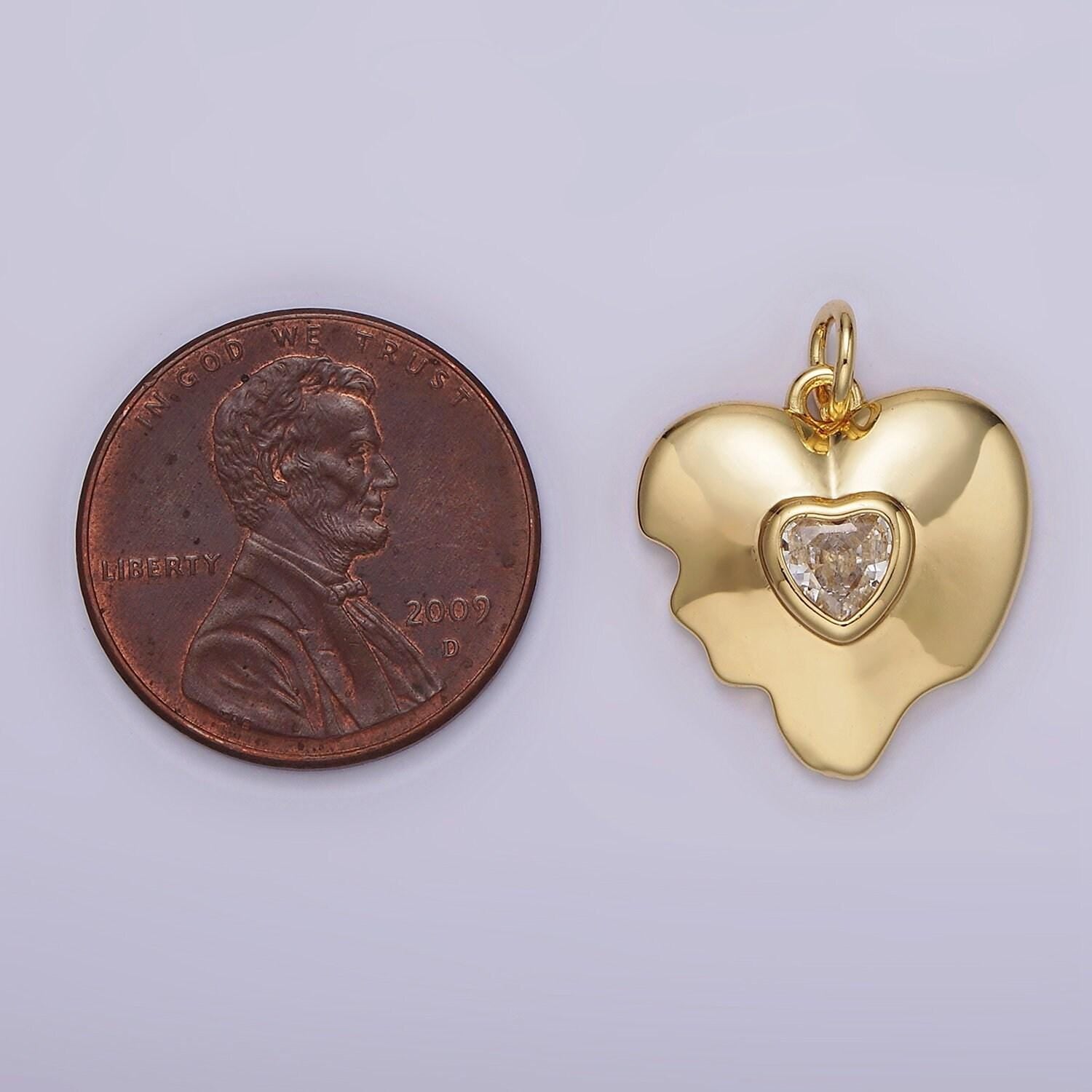14k gold filled double clear cz melted broken heart charm | ag155