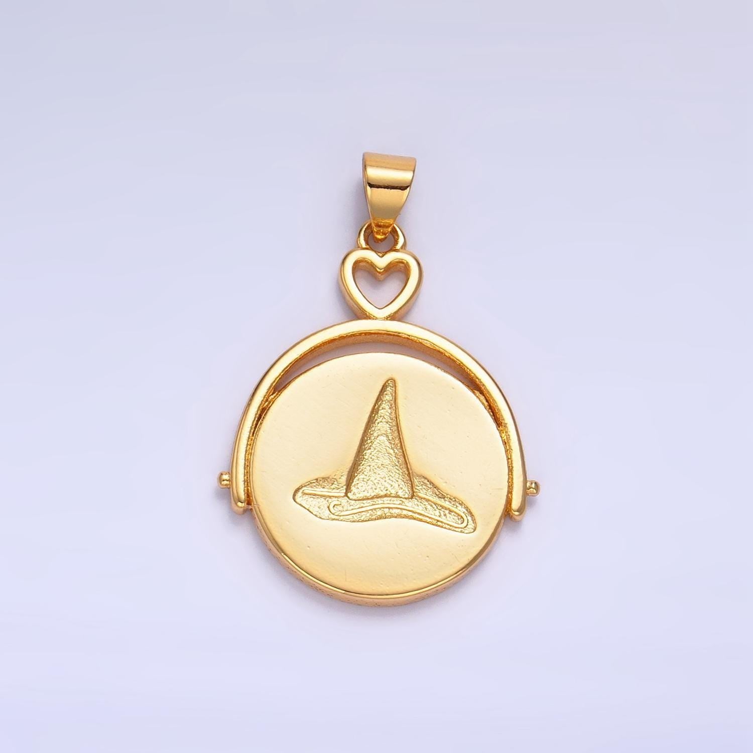 Dainty gold witch pendants round double-sided charms witch hat broom jewelry findings for jewelry necklace bracelet component aa999