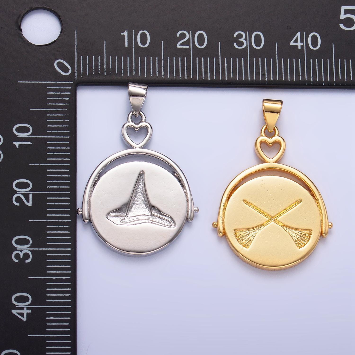 Dainty gold witch pendants round double-sided charms witch hat broom jewelry findings for jewelry necklace bracelet component aa999
