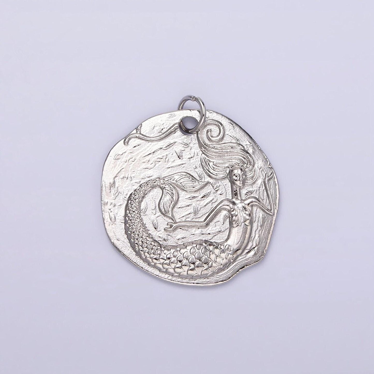 14k gold filled ocean mermaid textured round coin charm in gold & silver | n1161 n1162