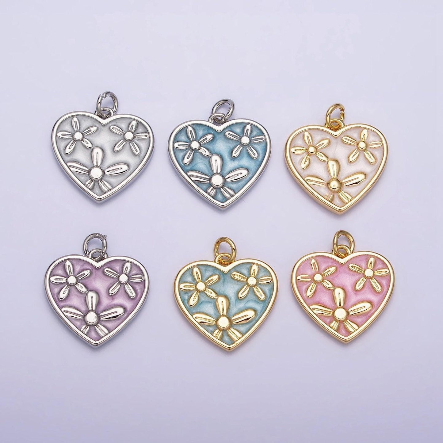 Dainty cute daisy flower enamel 16k gold filled heart pendant floral nature charm bracelet necklace earring supply ac1105