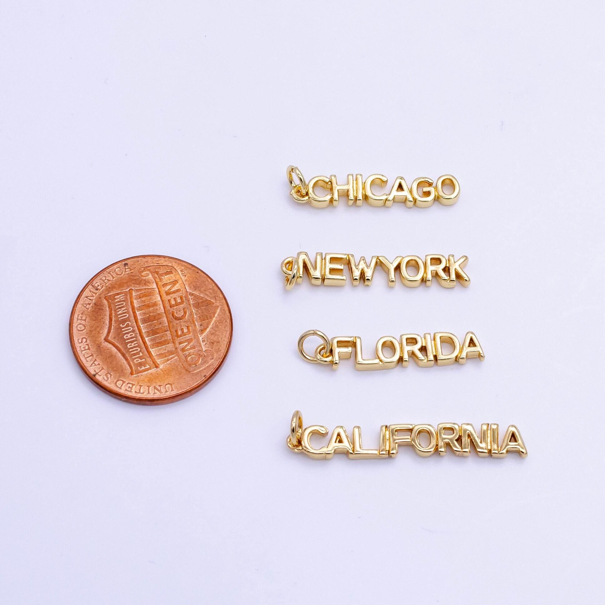 18k gold filled state california new york florida chicago charm necklace bracelet for diy jewelry making supply travel charm inspired d814