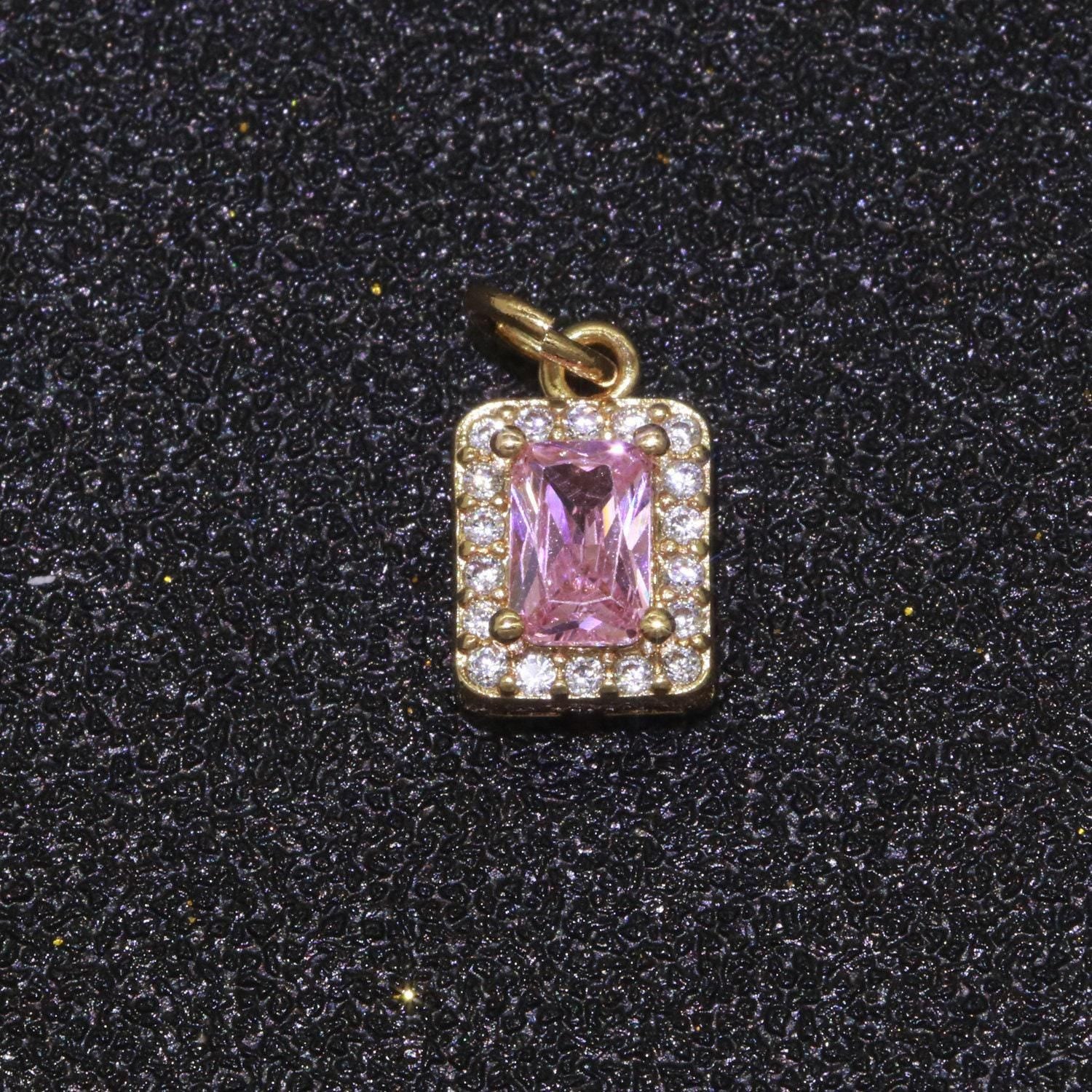 1x 14k gold filled micro pave cz geometric pendant charm emerald cut pendant charm geometric diy jewelry 8.8x7.3mm, m-197~m-202