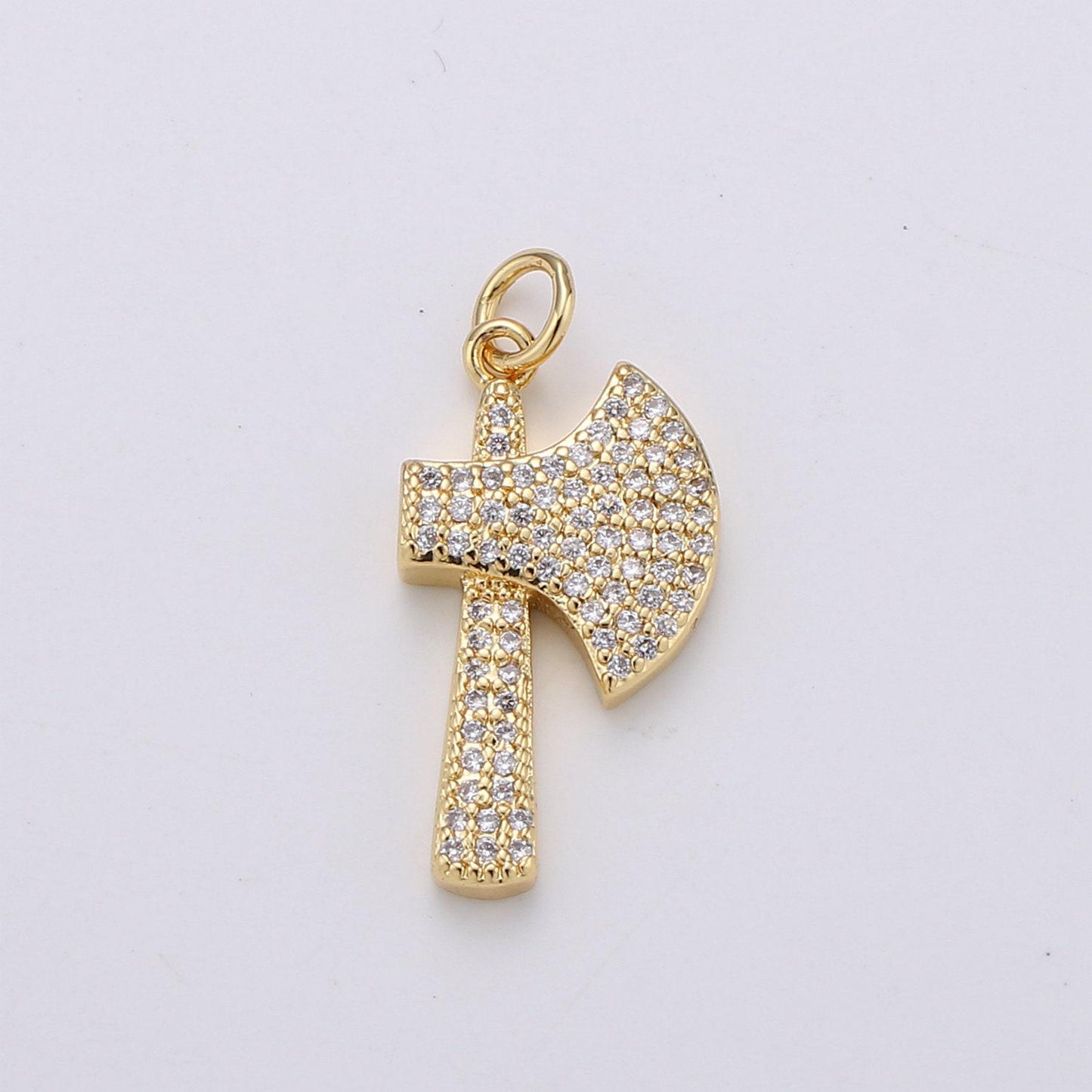1pc 24k gold micro pave axe charm, cubic zirconia viking axe pendant charm lumber jack inspired for diy jewelry