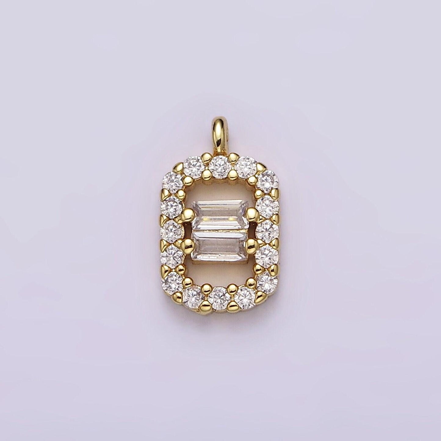 Mini tag charm 16k gold filled double baguette micro paved rectangular charm for bracelet necklace component | n999