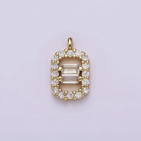 Mini tag charm 16k gold filled double baguette micro paved rectangular charm for bracelet necklace component | n999