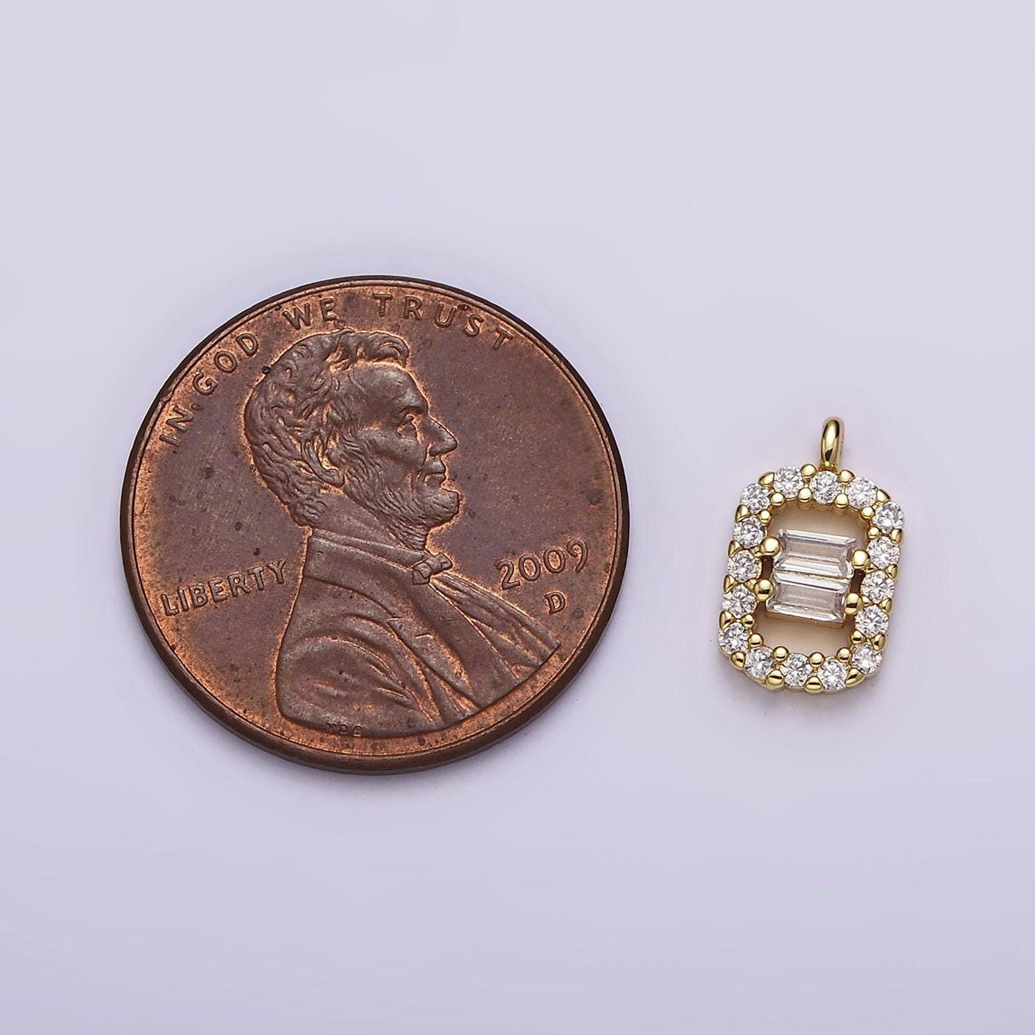 Mini tag charm 16k gold filled double baguette micro paved rectangular charm for bracelet necklace component | n999