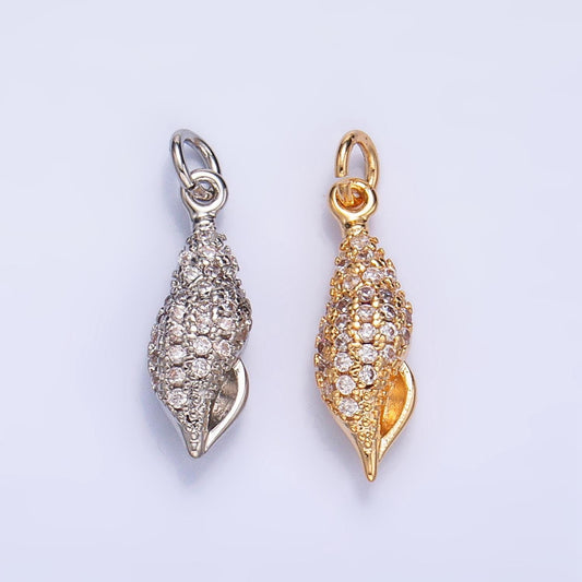 Micro paved cz ocean sea shell 16k gold filled charm in gold & silver | x-887