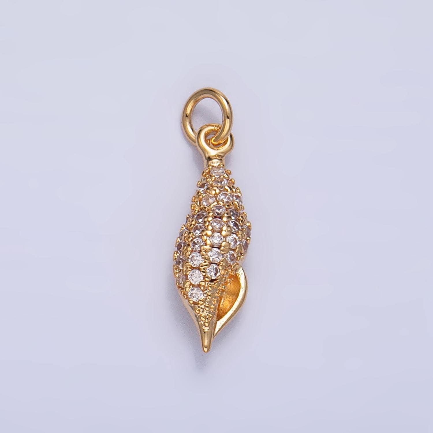 Micro paved cz ocean sea shell 16k gold filled charm in gold & silver | x-887