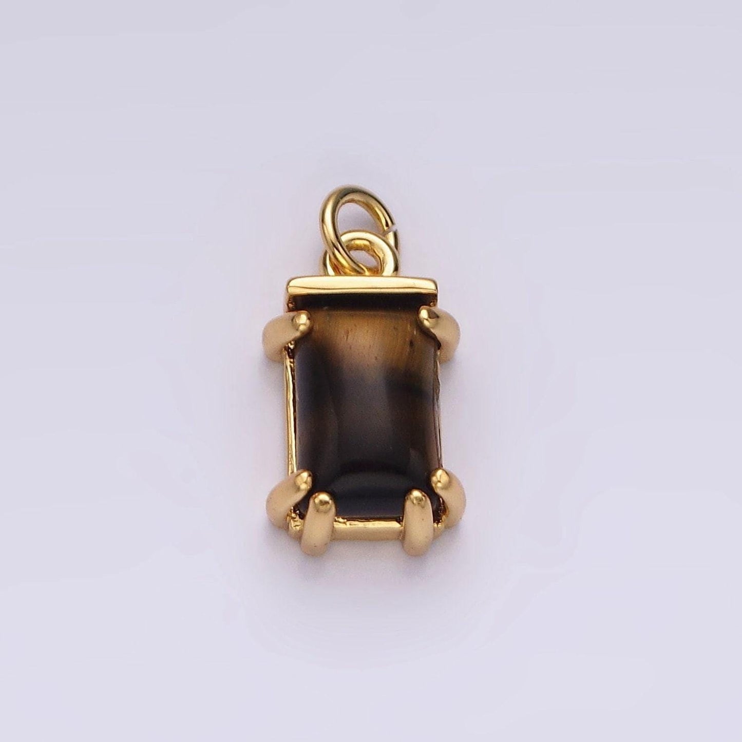 14k gold filled tiger eye baguette rectangular charm | ac791