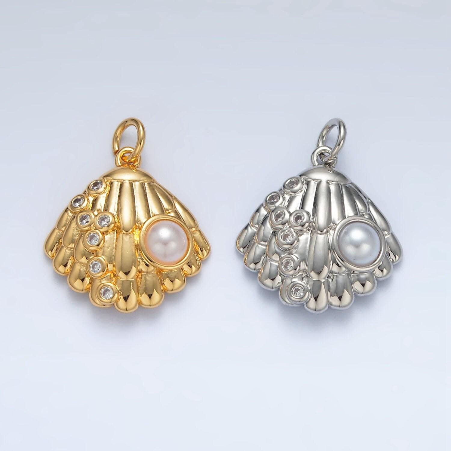 Dainty pearl shell dangle charm tiny pearl vintage seashell pendant jewelry making in 14k gold filled for jewelry making supply ag866