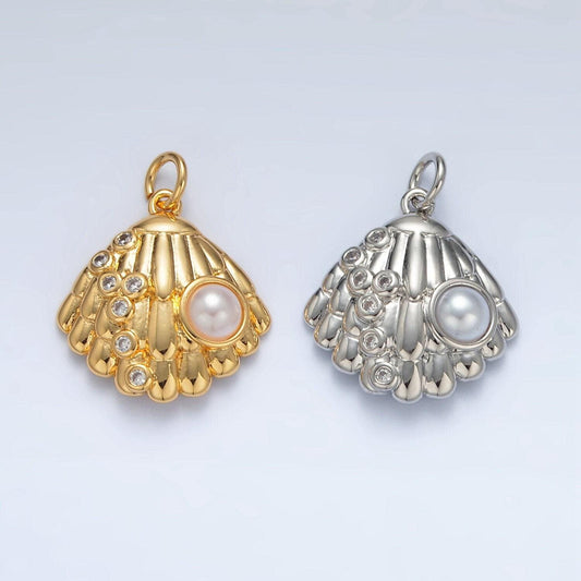 Dainty pearl shell dangle charm tiny pearl vintage seashell pendant jewelry making in 14k gold filled for jewelry making supply ag866