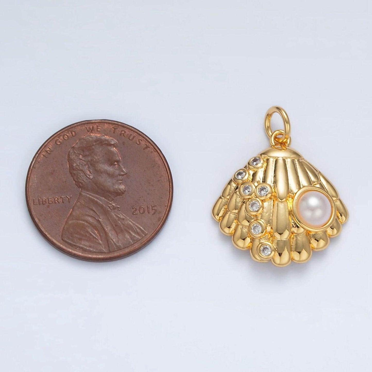 Dainty pearl shell dangle charm tiny pearl vintage seashell pendant jewelry making in 14k gold filled for jewelry making supply ag866