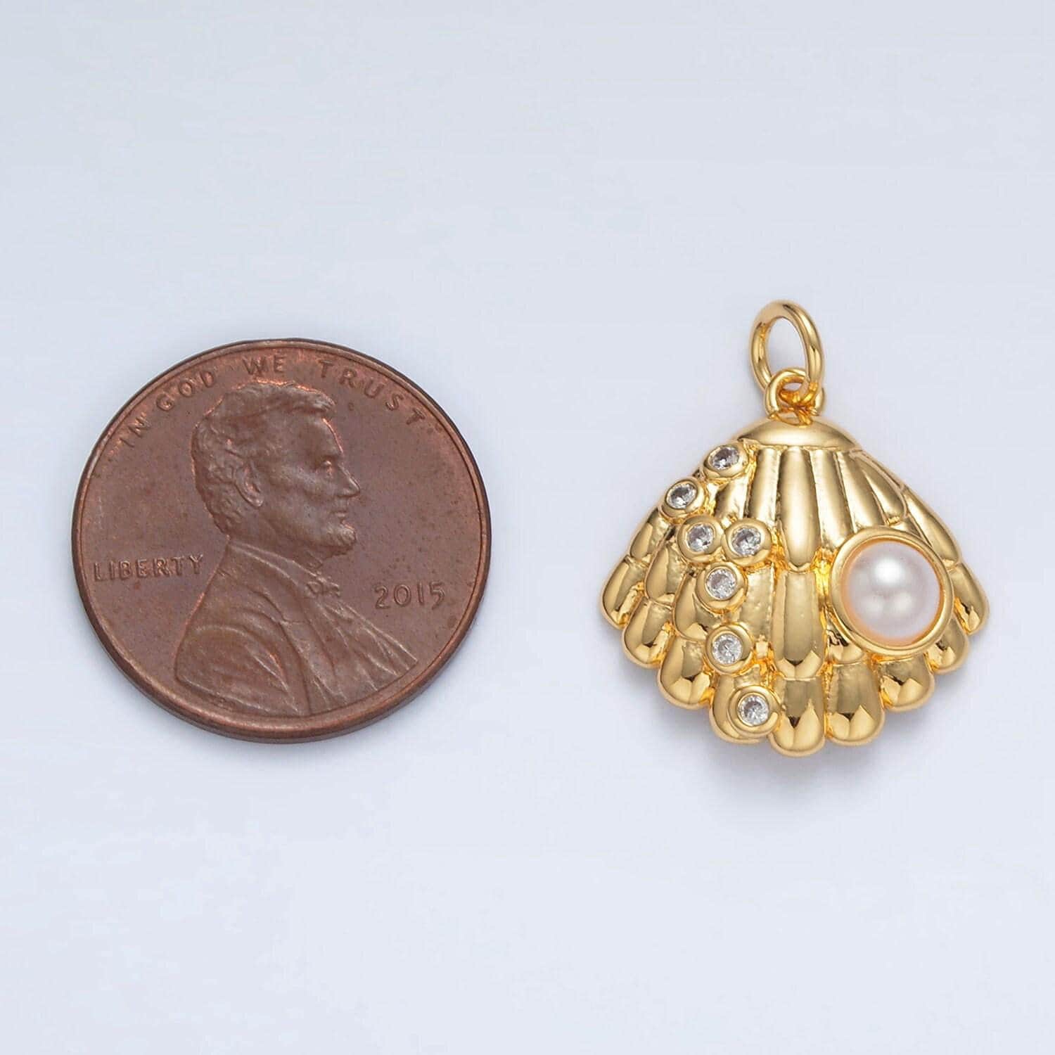 Dainty pearl shell dangle charm tiny pearl vintage seashell pendant jewelry making in 14k gold filled for jewelry making supply ag866