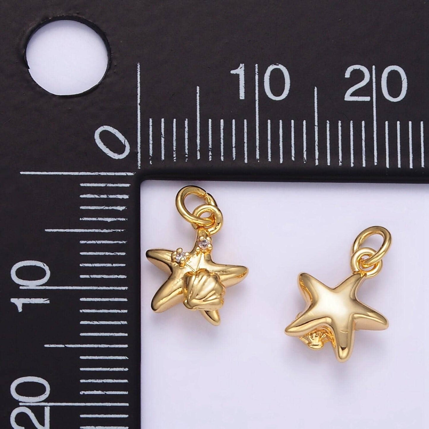 24k gold filled cz starfish clam shell puffed mini charm | ag842