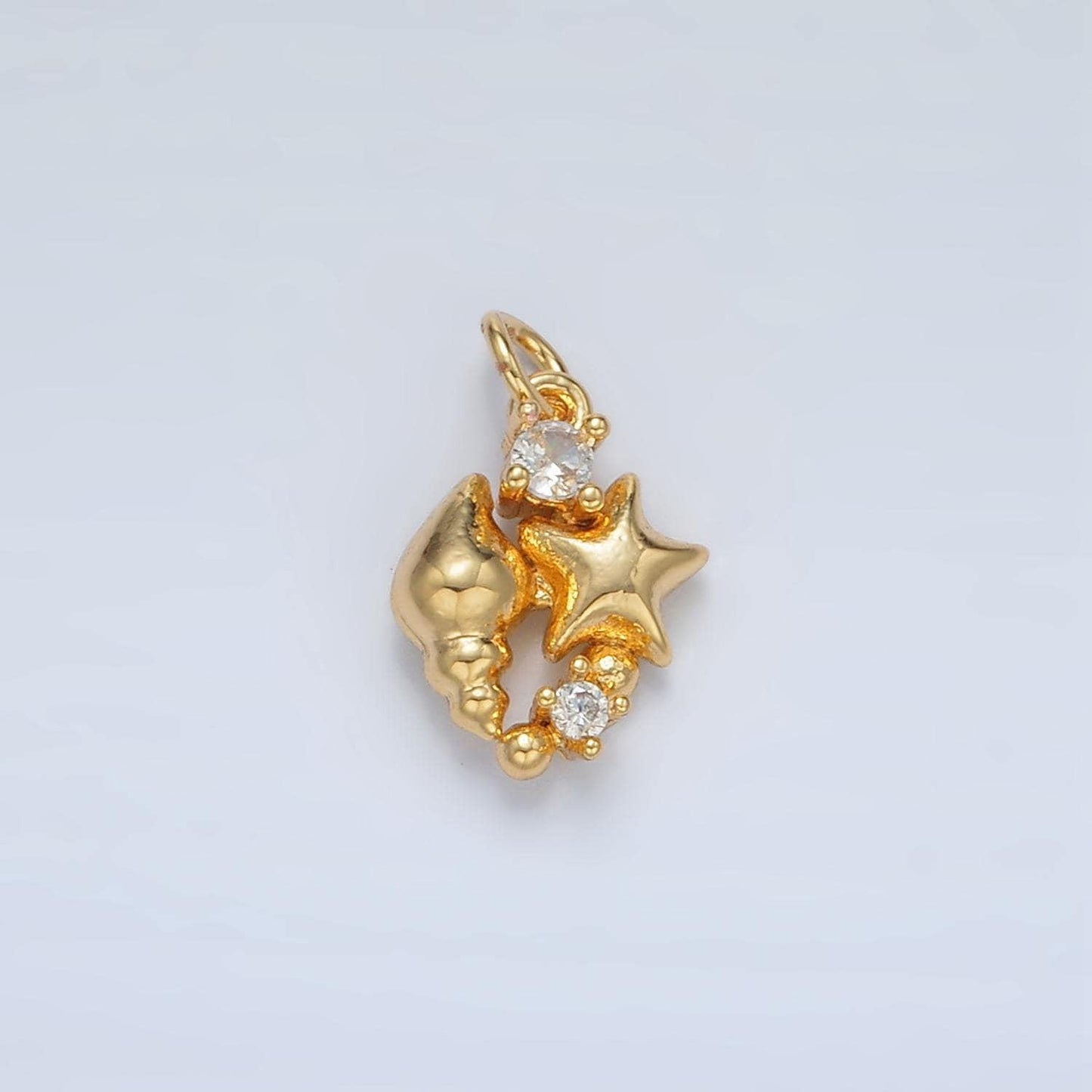 Gold filled cz star clam shell sea foam ocean charm | ac-165