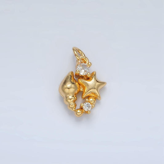 Gold filled cz star clam shell sea foam ocean charm | ac-165