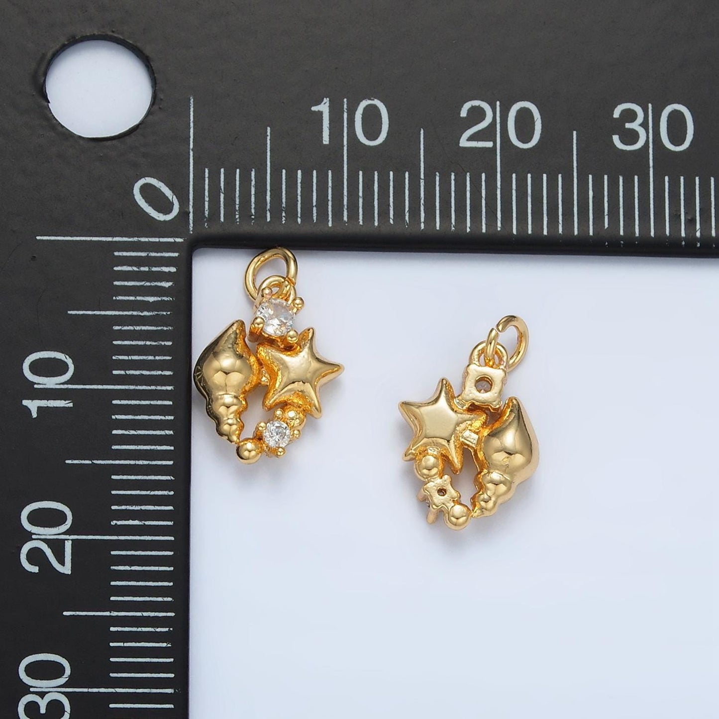 Gold filled cz star clam shell sea foam ocean charm | ac-165