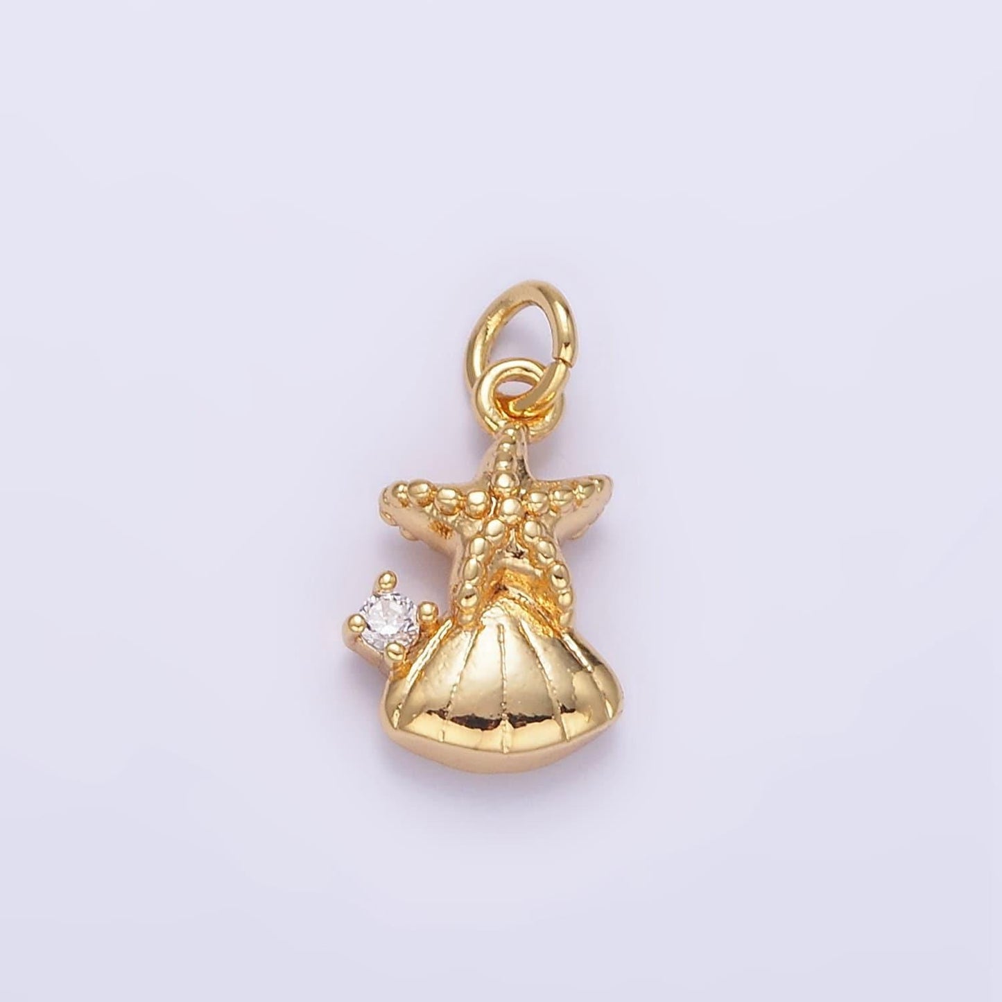24k gold filled cz starfish clam shell mini charm | ag849