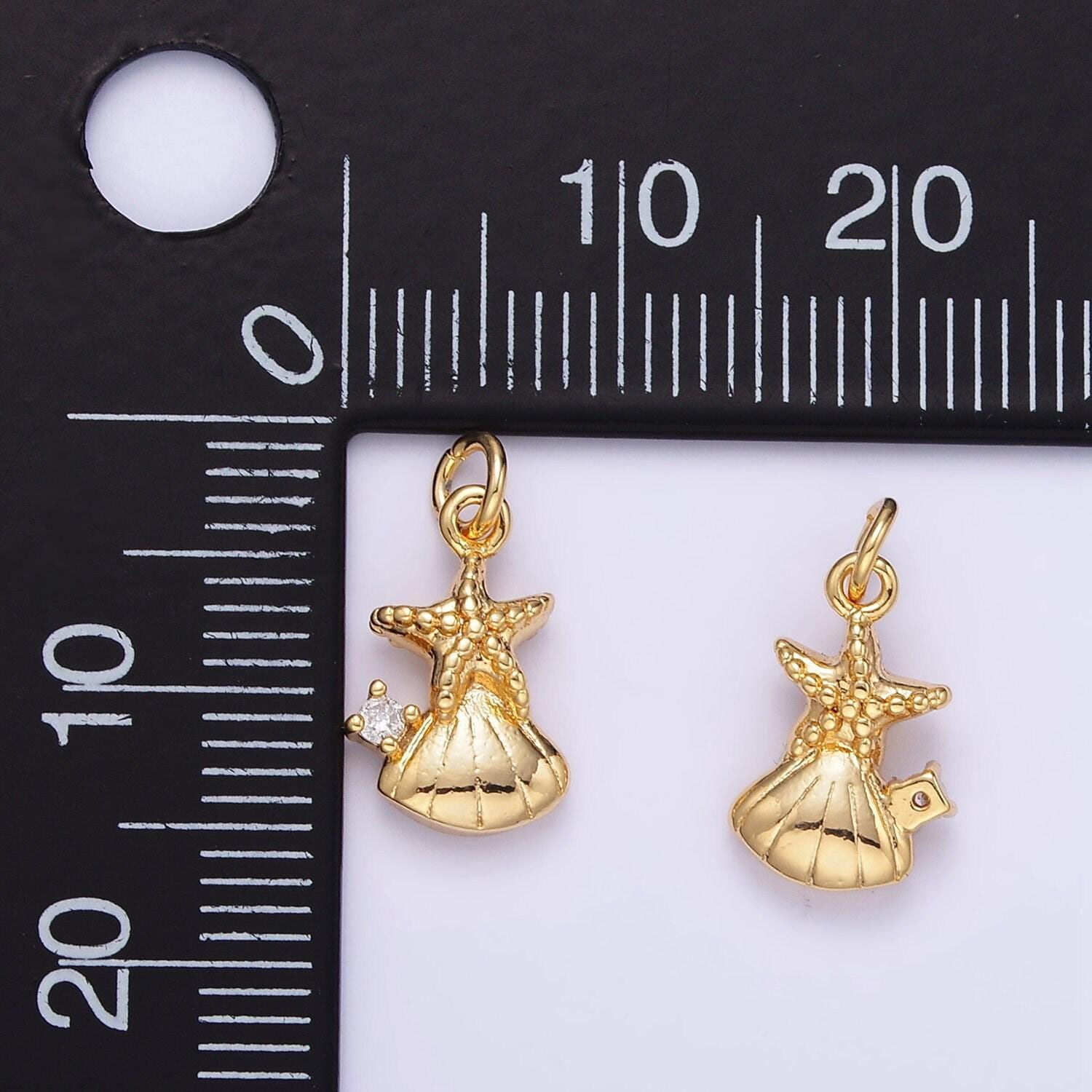 24k gold filled cz starfish clam shell mini charm | ag849