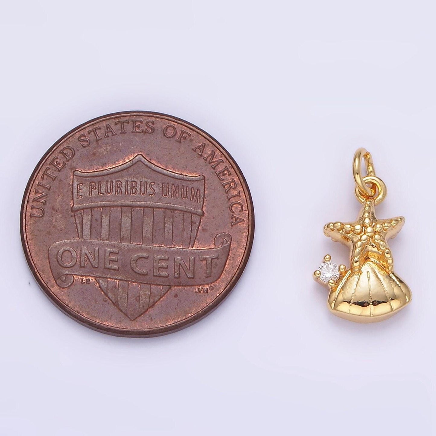 24k gold filled cz starfish clam shell mini charm | ag849