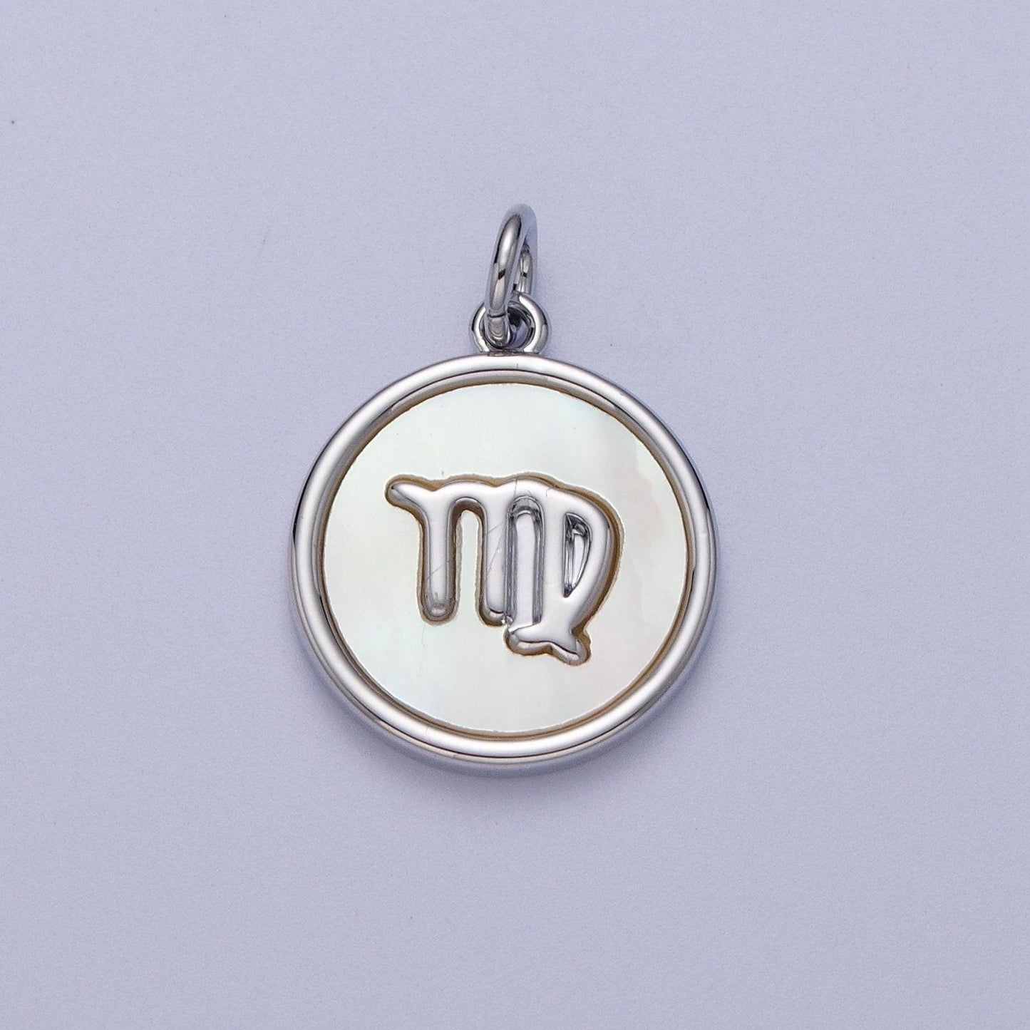 Shell pearl silver zodiac signs medallion pendant white gold fill astrology birthday month horoscope mother of pearl round coin charm a1731