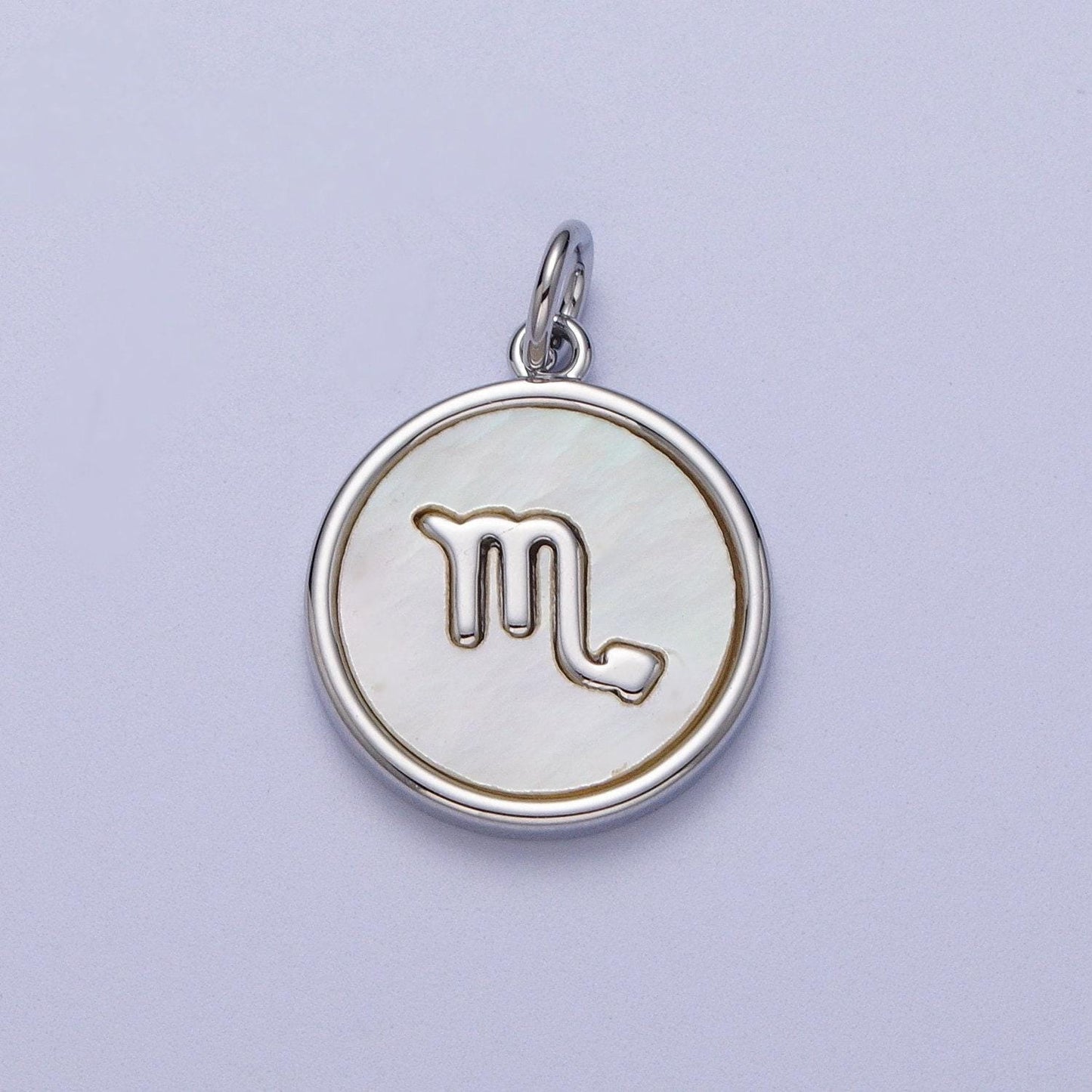 Shell pearl silver zodiac signs medallion pendant white gold fill astrology birthday month horoscope mother of pearl round coin charm a1731