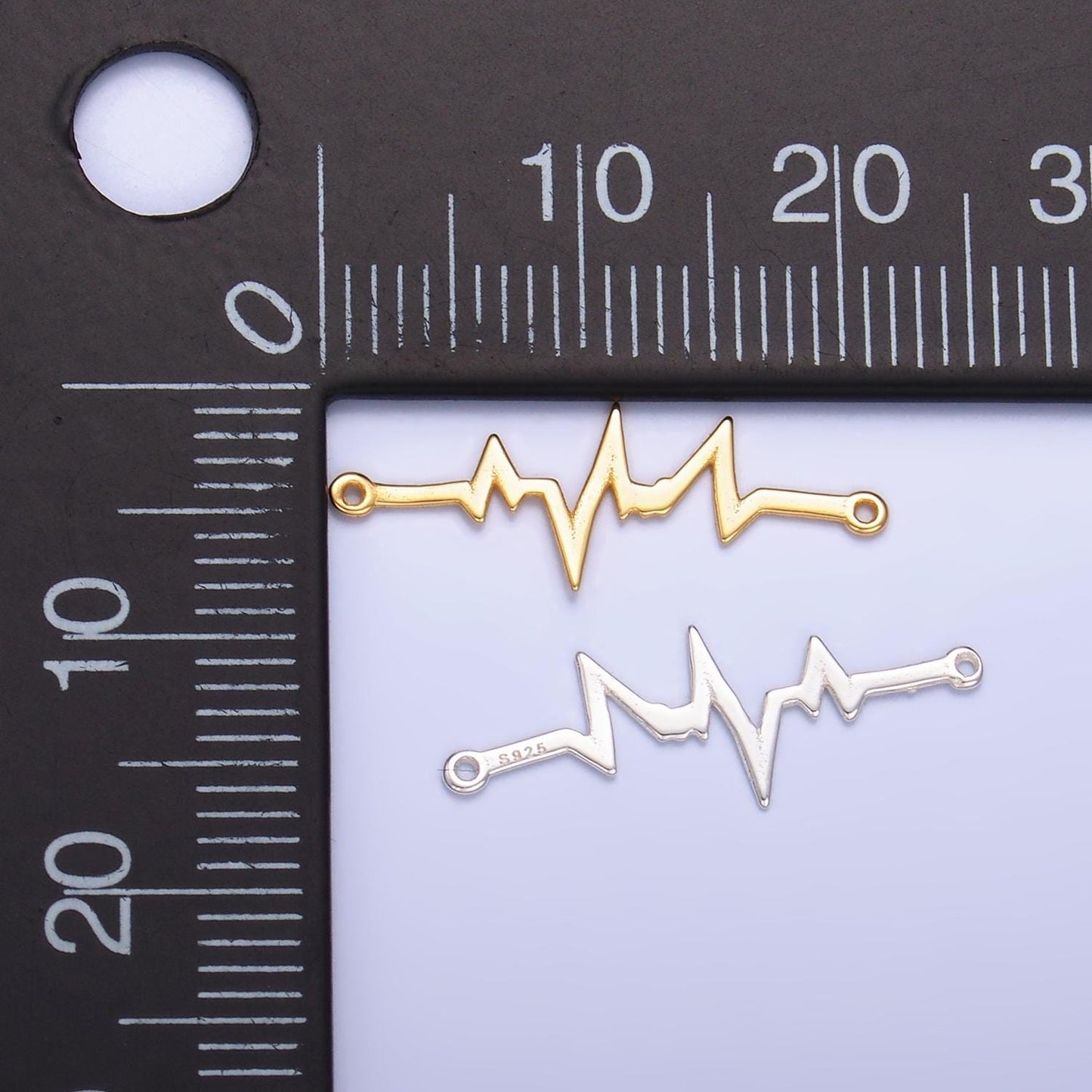 Heartbeat pulse s925 sterling silver gold connector charm electrocardiogram heart beat rate bar spacer link necklace bracelet supply sl615