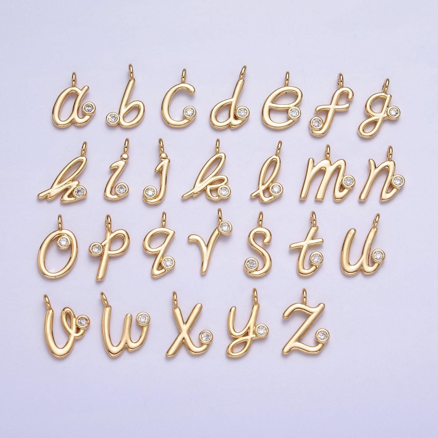 Dainty gold initial charm cursive letter charm minimalist alphabet monogram personalized jewelry add on charm for necklace bracelet earring