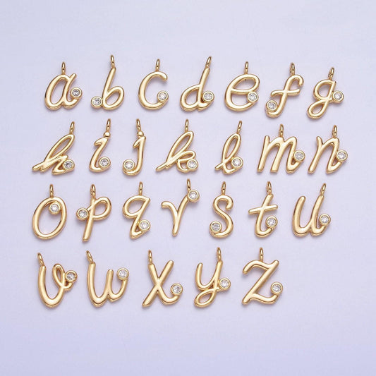 Dainty gold initial charm cursive letter charm minimalist alphabet monogram personalized jewelry add on charm for necklace bracelet earring
