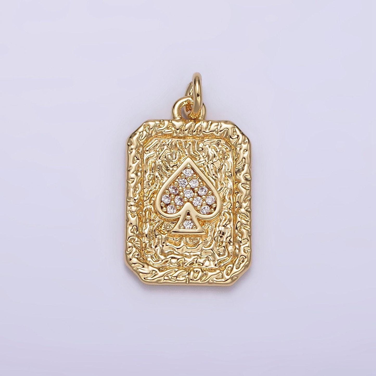 14k gold filled spades card micro paved cz rustic rectangular tag charm pendant | ag267