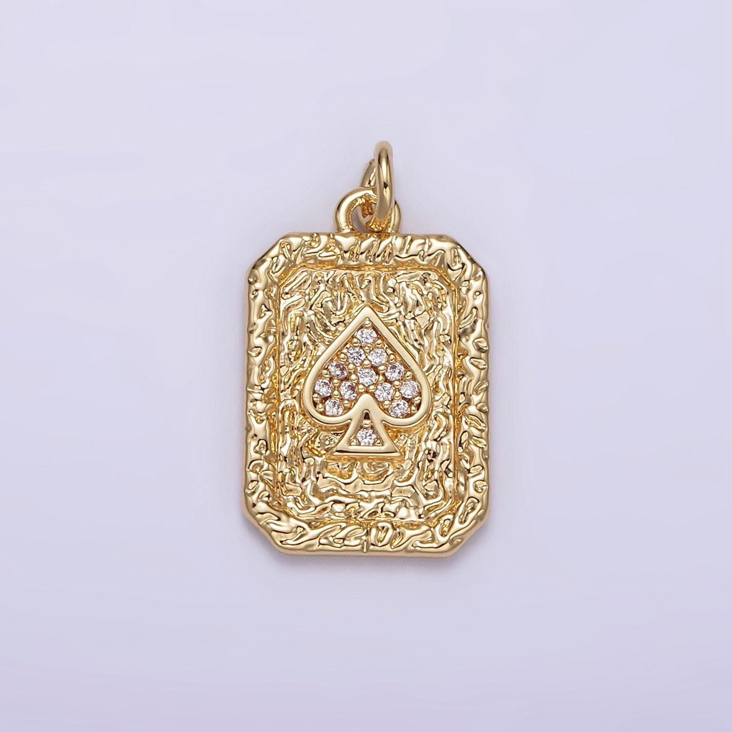 14k gold filled spades card micro paved cz rustic rectangular tag charm pendant | ag267