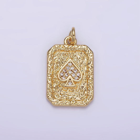 14k gold filled spades card micro paved cz rustic rectangular tag charm pendant | ag267