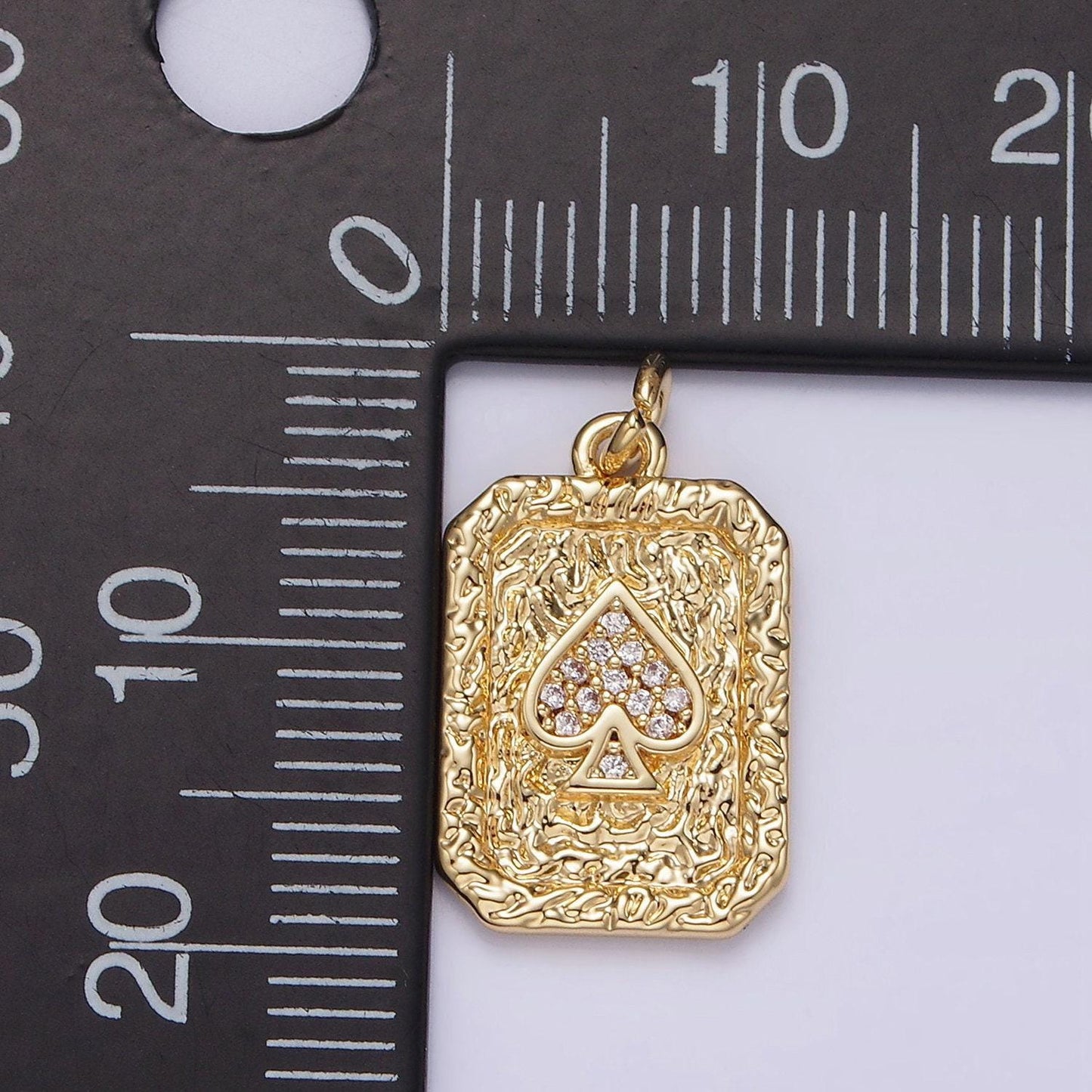 14k gold filled spades card micro paved cz rustic rectangular tag charm pendant | ag267