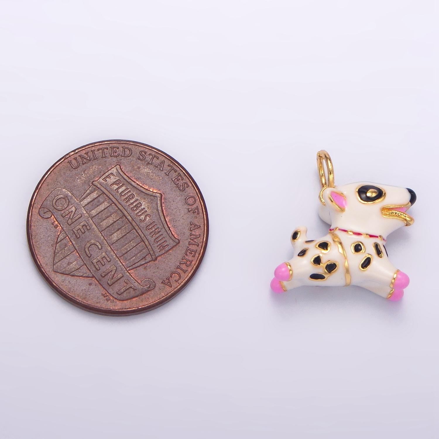 3d 14k gold filled multicolor enamel dog animal bull charm | w062