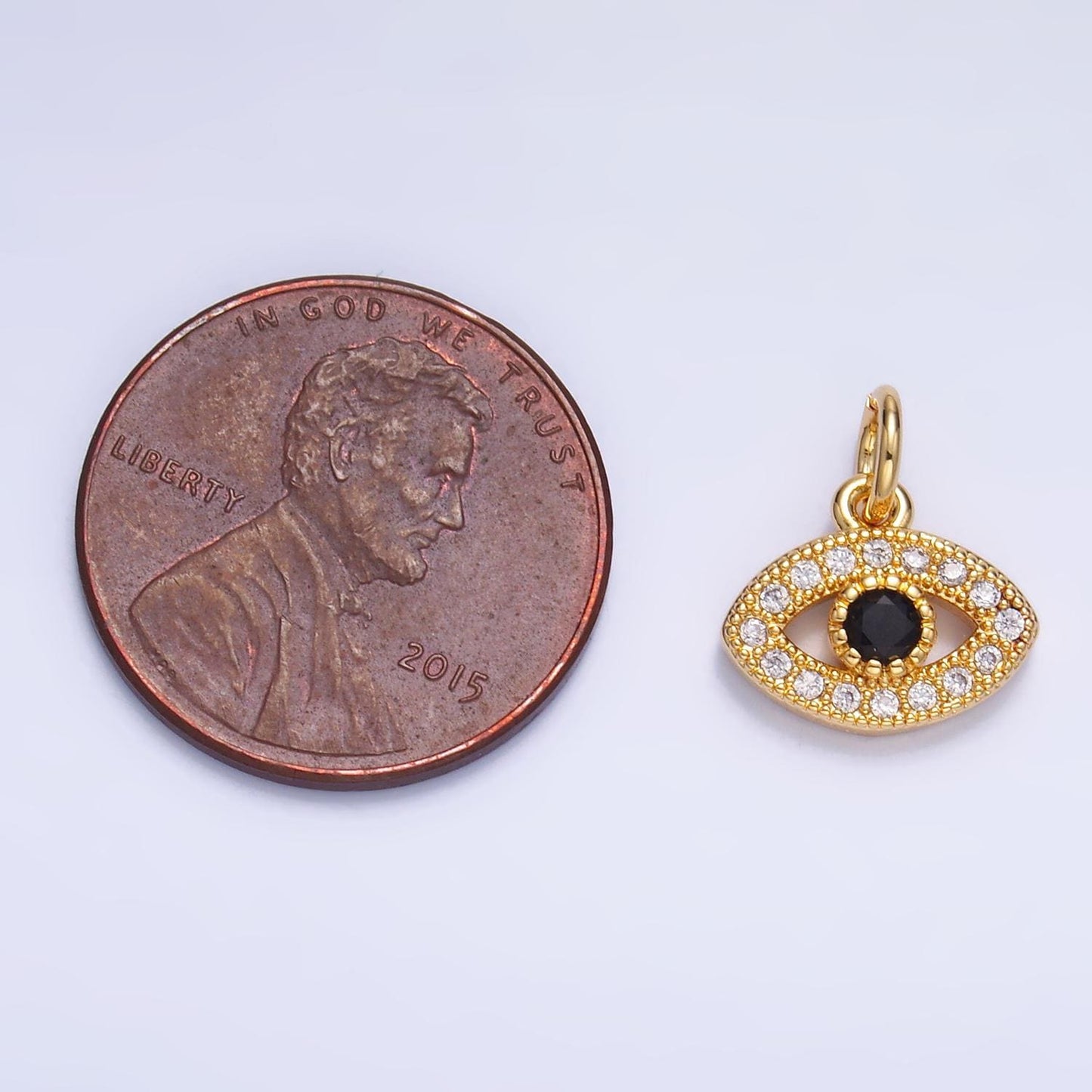 Tiny Gold Evil Eye Charm, Micro Pave Evil Eyes Pendant Mini charm for Add on Bracelet Earring Minimalist Necklace W405
