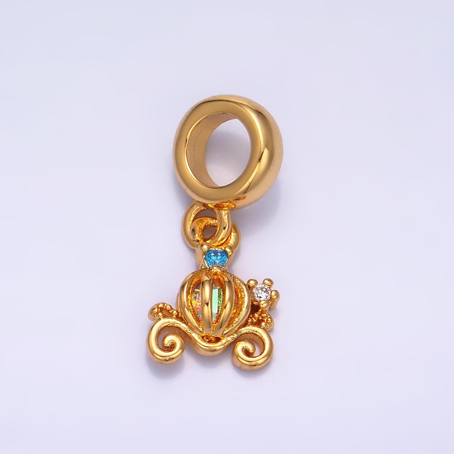 Mini pumpkin carriage pendant in gold fairytale inspired diy kids fashion charm add on necklace bracelet earring w407