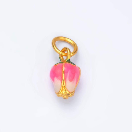 24k gold filled pink upside-down tulip mini floral charm | m-154