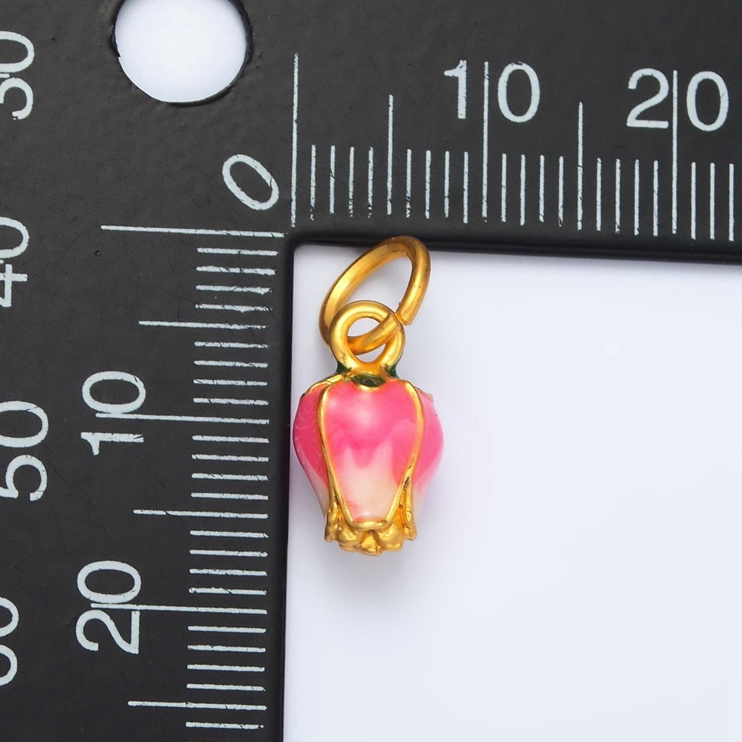 24k gold filled pink upside-down tulip mini floral charm | m-154