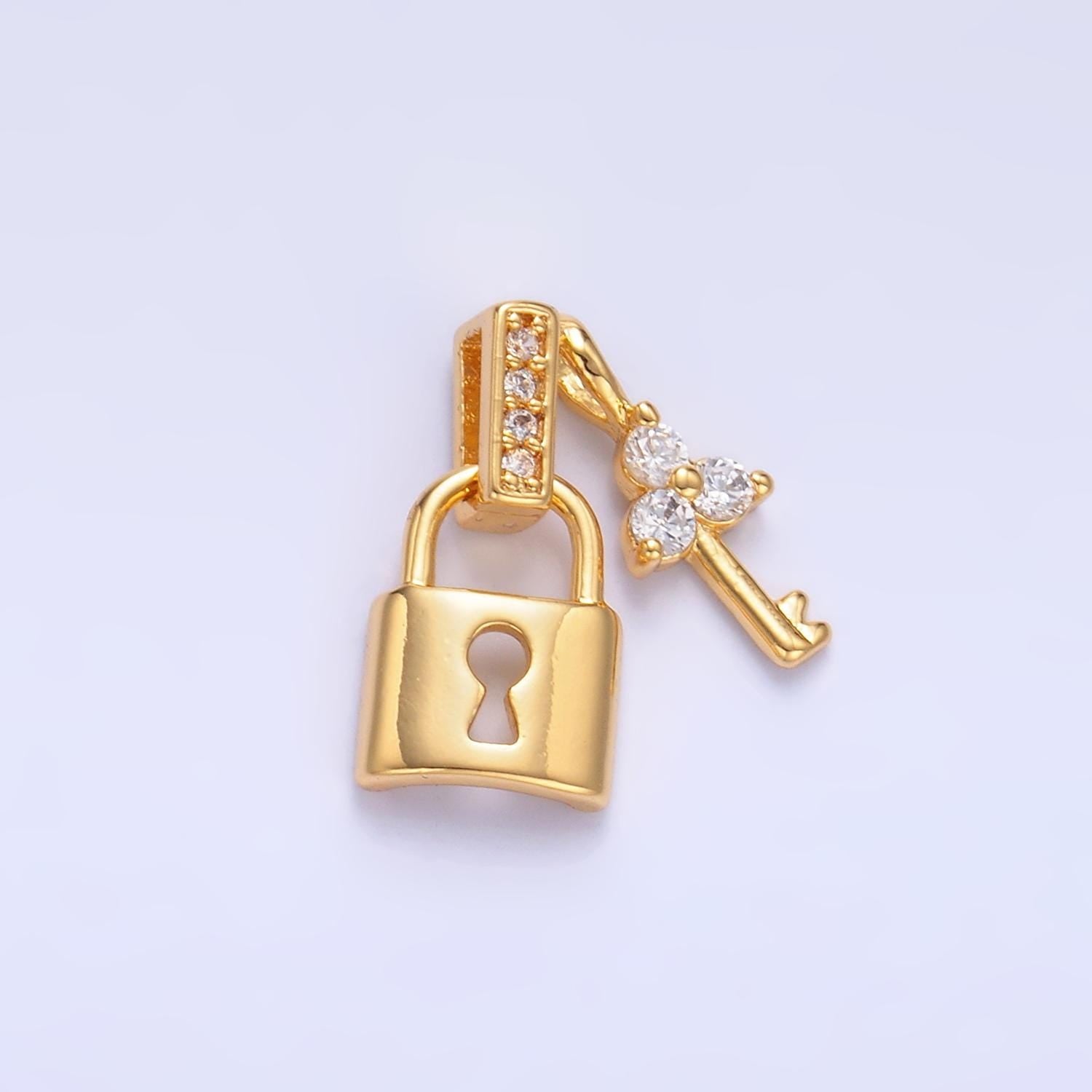 Micro Pave Gold Padlock Charms, Mini Lock Charms, Padlock Key Charm, Lock Pendant, Padlock Necklace Bracelet Earring Charm AA1082