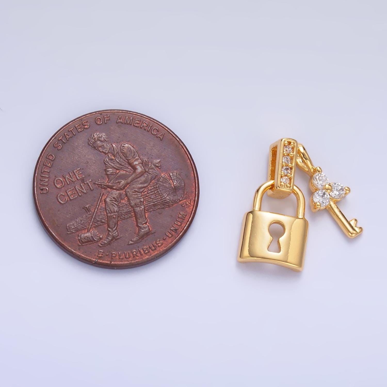 Micro Pave Gold Padlock Charms, Mini Lock Charms, Padlock Key Charm, Lock Pendant, Padlock Necklace Bracelet Earring Charm AA1082