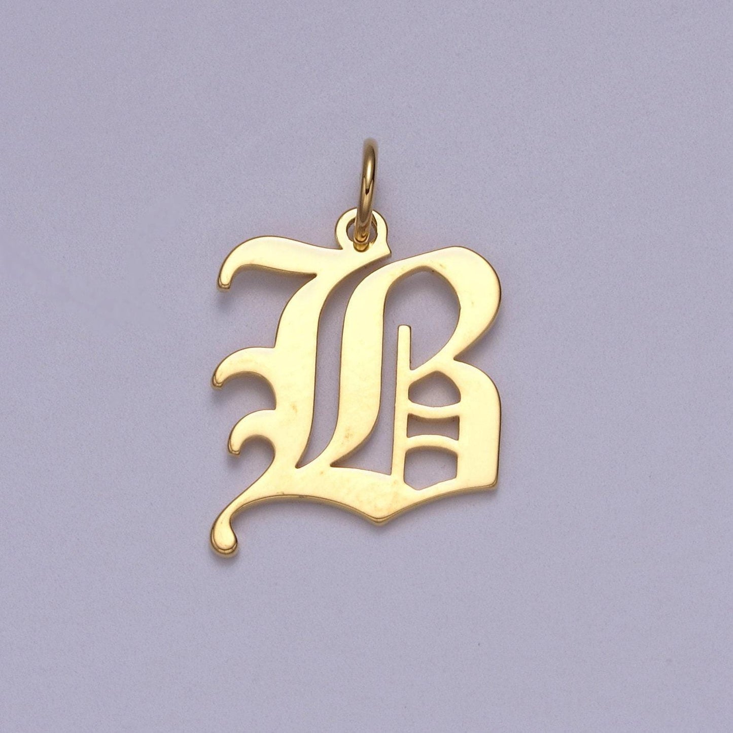 Gold filled charm personalized gothic initial letter charm necklace old english font style, delicate initial necklace for women men